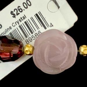 🌹Carved Purple Rose & Gold Tone w/Faceted Beads Stretch Bracelet by Cookie Lee